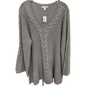 NEW Dressbarn Silver Shimmer V Neck Thick Cable Knit Sweater Plus Size 3X
